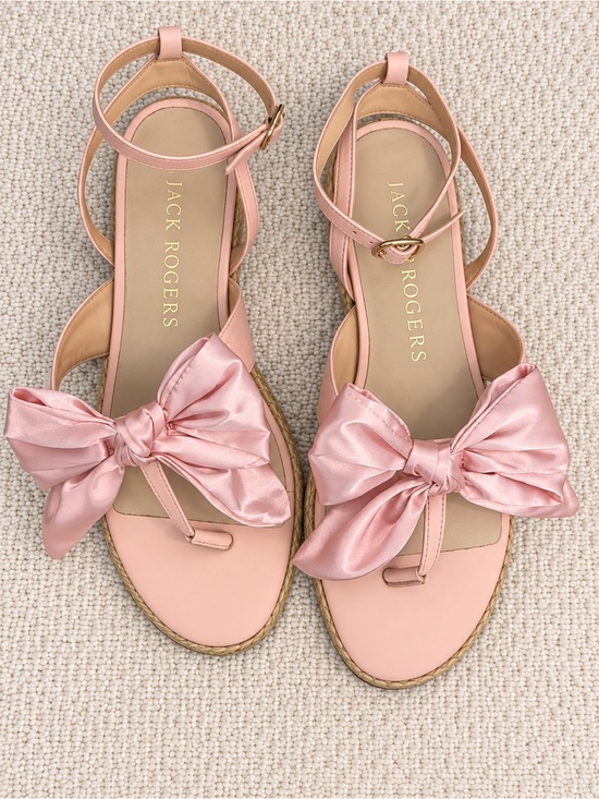 Jack Rogers Shoes - Jack Rogers Blush Pink Satin Bow Ankle Strap Sandals Size 7.5